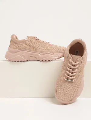 Ladies Electro Studded Chunk Sneaker - Nude