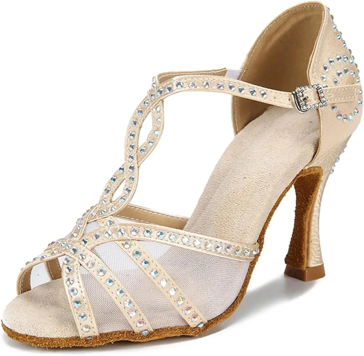 Ladies Satin & Mesh Performance Sandals - Breathable Panels for Extended Cocktail Hours (8CM/3.15")