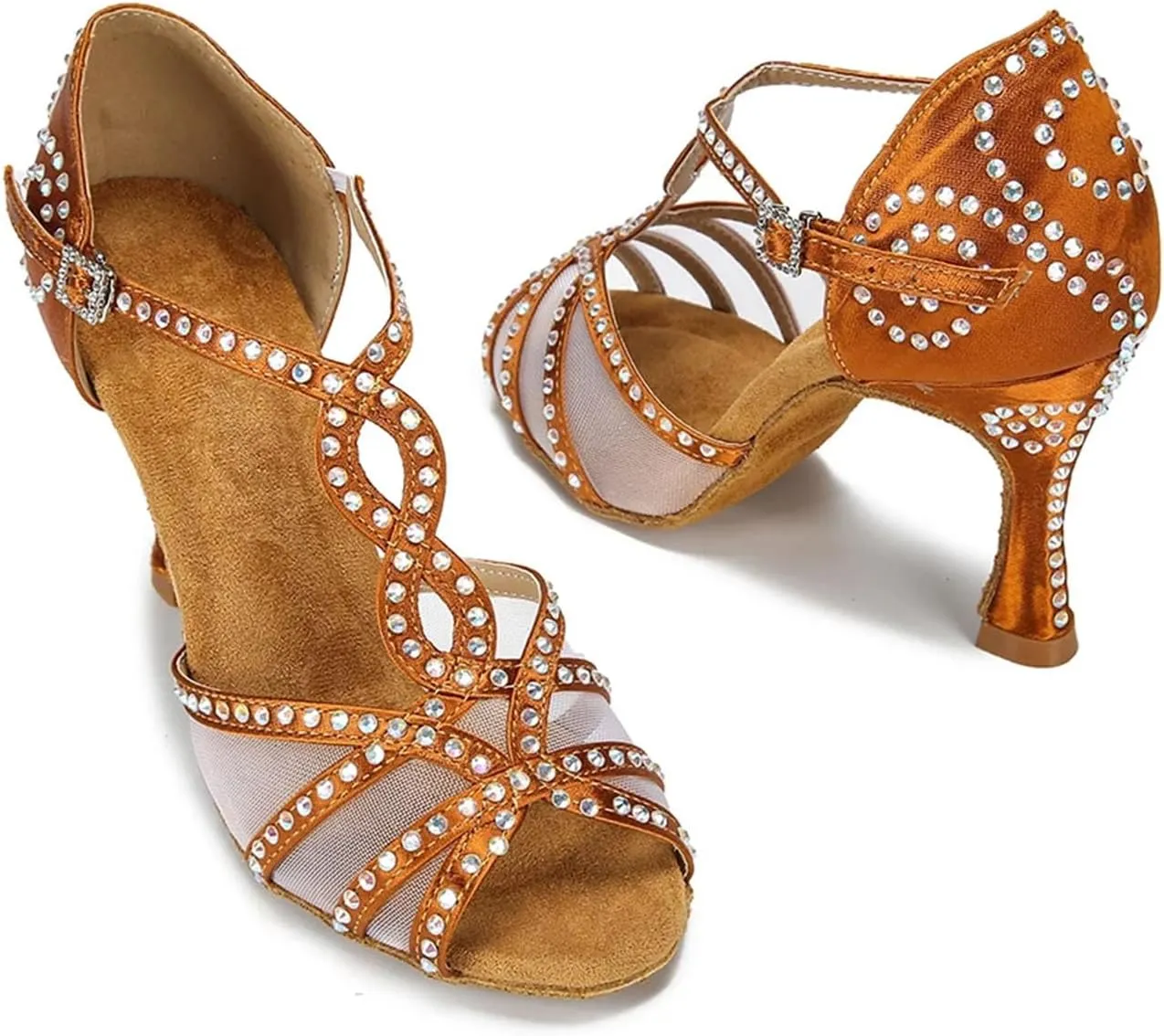 Ladies Satin & Mesh Performance Sandals - Breathable Panels for Extended Cocktail Hours (8CM/3.15")