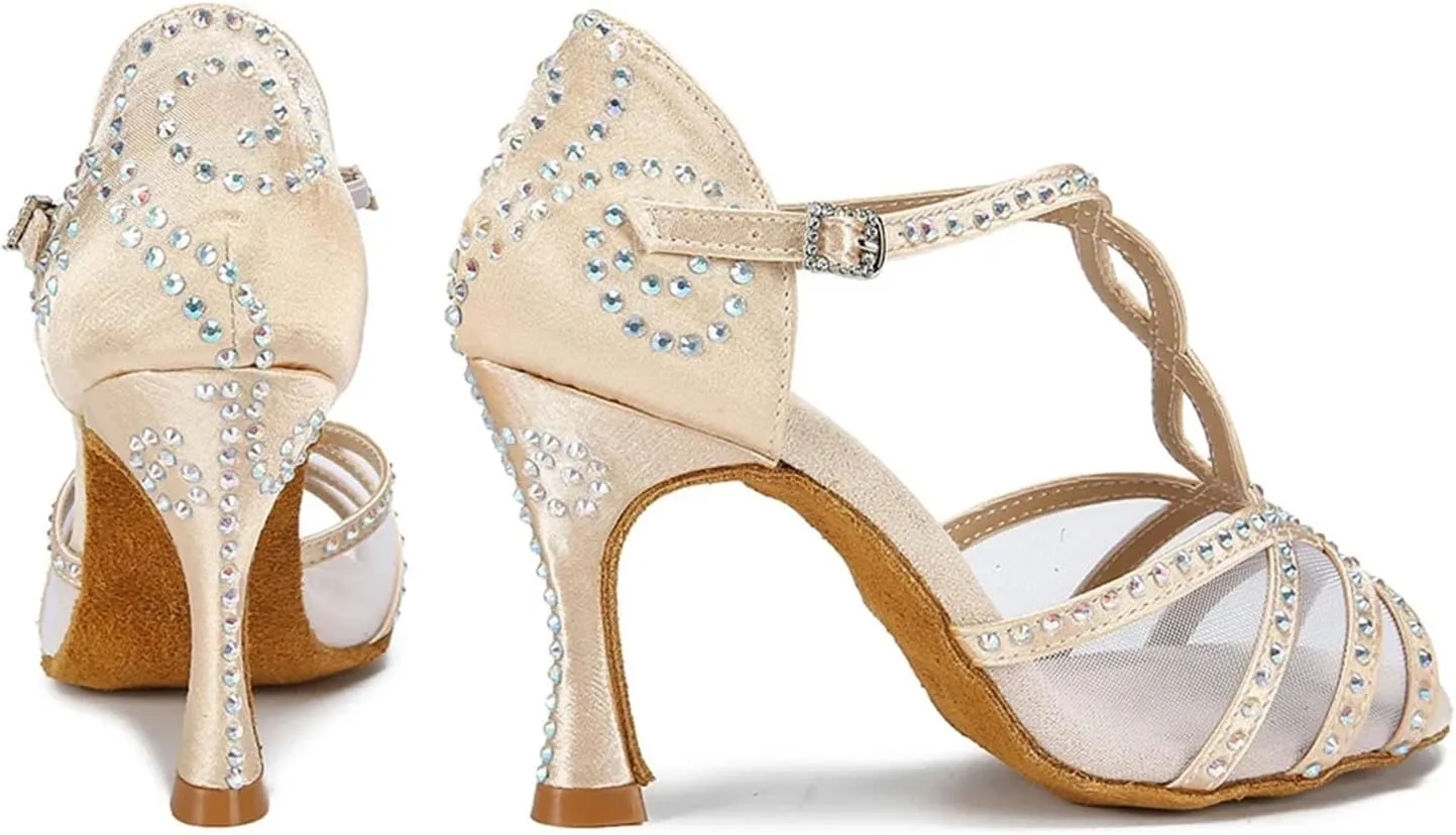 Ladies Satin & Mesh Performance Sandals - Breathable Panels for Extended Cocktail Hours (8CM/3.15")