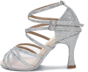 Ladies Velvet Performance Sandals - Breathable Mesh Panels with Crystal Laces for Dance Rehearsals (6CM/2.36")