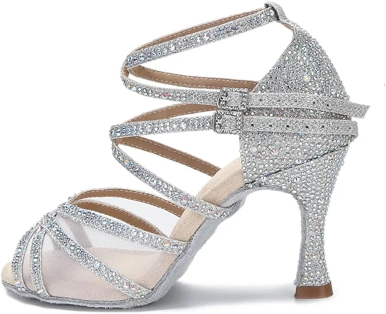 Ladies Velvet Performance Sandals - Breathable Mesh Panels with Crystal Laces for Dance Rehearsals (6CM/2.36")
