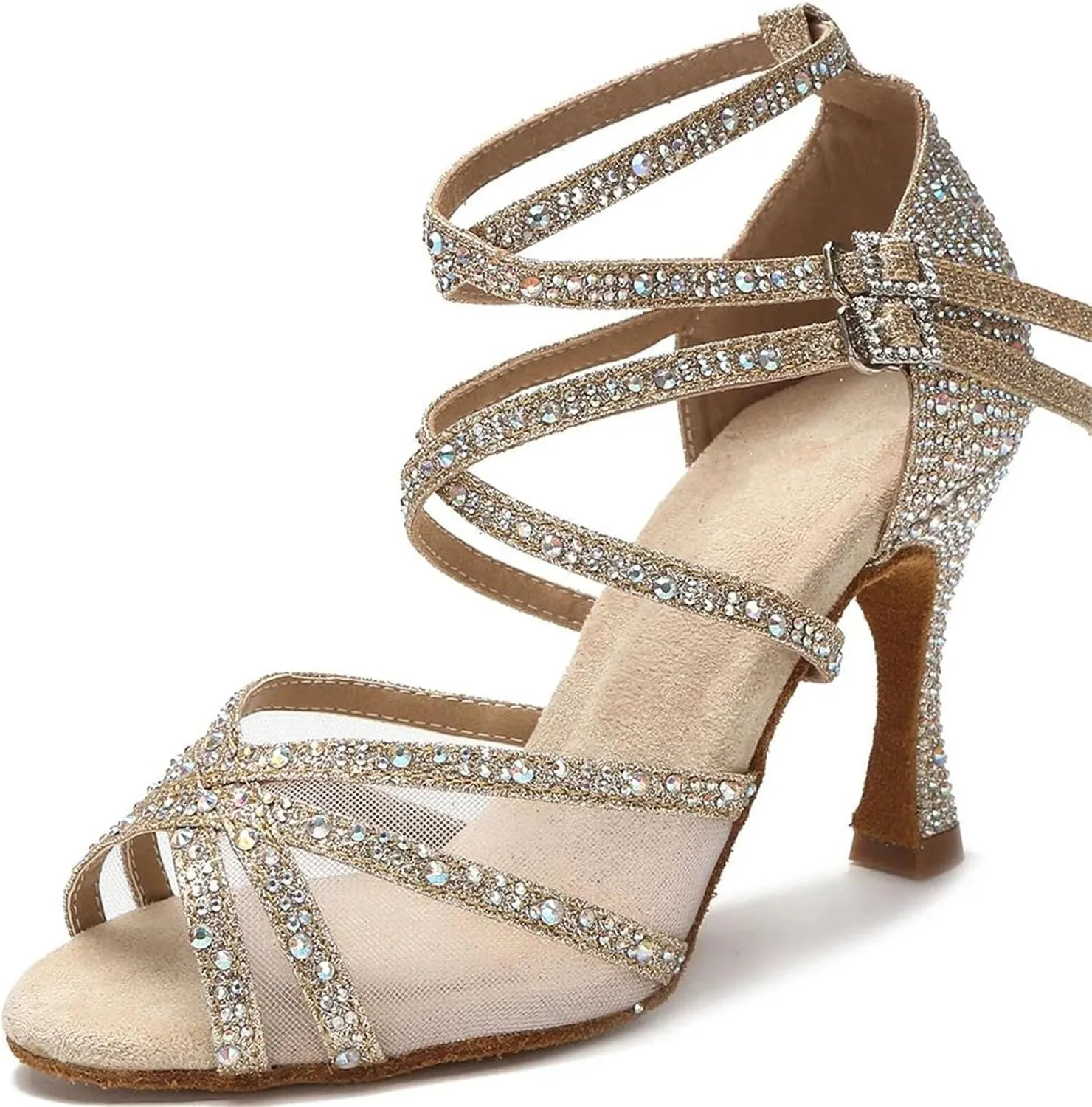 Ladies Velvet Performance Sandals - Breathable Mesh Panels with Crystal Laces for Dance Rehearsals (6CM/2.36")