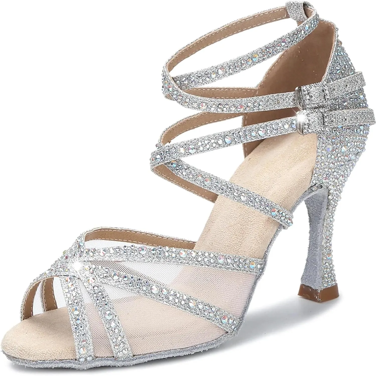 Ladies Velvet Performance Sandals - Breathable Mesh Panels with Crystal Laces for Dance Rehearsals (6CM/2.36")