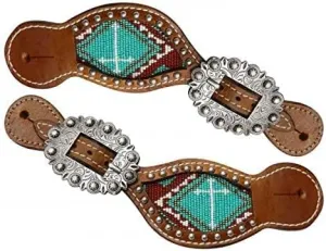 Leather Western Horse Spur Straps Handmade Genuine Tooled for Horse Riders Set of 2 Single Boots Equipment for Men-Women Craft Hardware Buckle TACK Basket Sport Equestrian Horse Spurs for Riding,SPR01