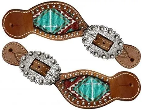 Leather Western Horse Spur Straps Handmade Genuine Tooled for Horse Riders Set of 2 Single Boots Equipment for Men-Women Craft Hardware Buckle TACK Basket Sport Equestrian Horse Spurs for Riding,SPR01