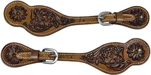 Leather Western Horse Spur Straps Handmade Genuine Tooled for Horse Riders Set of 2 Single Boots Equipment for Men-Women Craft Hardware Buckle TACK Basket Sport Equestrian Horse Spurs for Riding,SPR07