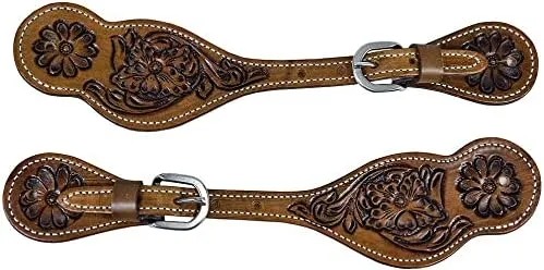 Leather Western Horse Spur Straps Handmade Genuine Tooled for Horse Riders Set of 2 Single Boots Equipment for Men-Women Craft Hardware Buckle TACK Basket Sport Equestrian Horse Spurs for Riding,SPR07
