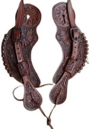 Leather Western Horse Spur Straps Handmade Genuine Tooled for Horse Riders Set of 2 Single Boots Equipment for Men-Women Craft Hardware Buckle TACK Basket Sport Equestrian Horse Spurs for Riding,SPR28