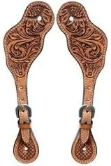 Leather Western Horse Spur Straps Handmade Genuine Tooled for Horse Riders Set of 2 Single Boots Equipment for Men-Women Craft Hardware Buckle TACK Basket Sport Equestrian Horse Spurs for Riding,SPR35