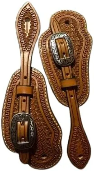 Leather Western Horse Spur Straps Handmade Genuine Tooled for Horse Riders Set of 2 Single Boots Equipment for Men-Women Craft Hardware Buckle TACK Basket Sport Equestrian Horse Spurs for Riding,SPR66