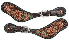 Leather Western Horse Spur Straps Handmade Genuine Tooled for Horse Riders Set of 2 Single Boots Equipment for Men-Women Craft Hardware Buckle TACK Basket Sport Equestrian Horse Spurs for Riding,SPR67
