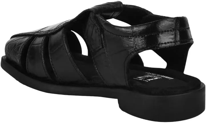 LIBERTYZENO Boys Crocodile Print Genuine Leather Kids Closed Toe Fisherman Sandal Shoes for Prom Graduation