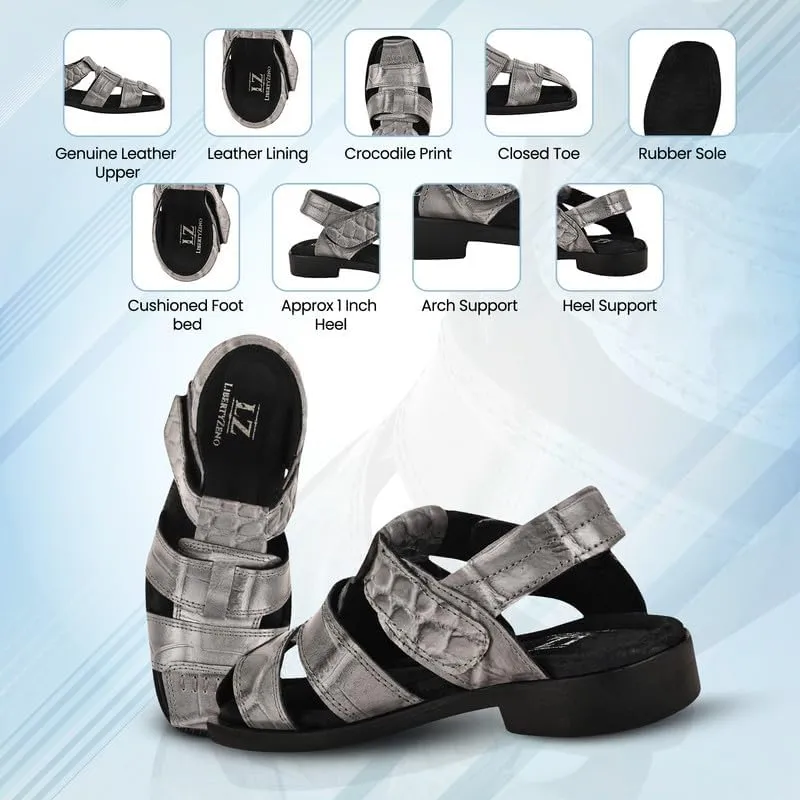 LIBERTYZENO Boys Crocodile Print Genuine Leather Kids Closed Toe Fisherman Sandal Shoes for Prom Graduation