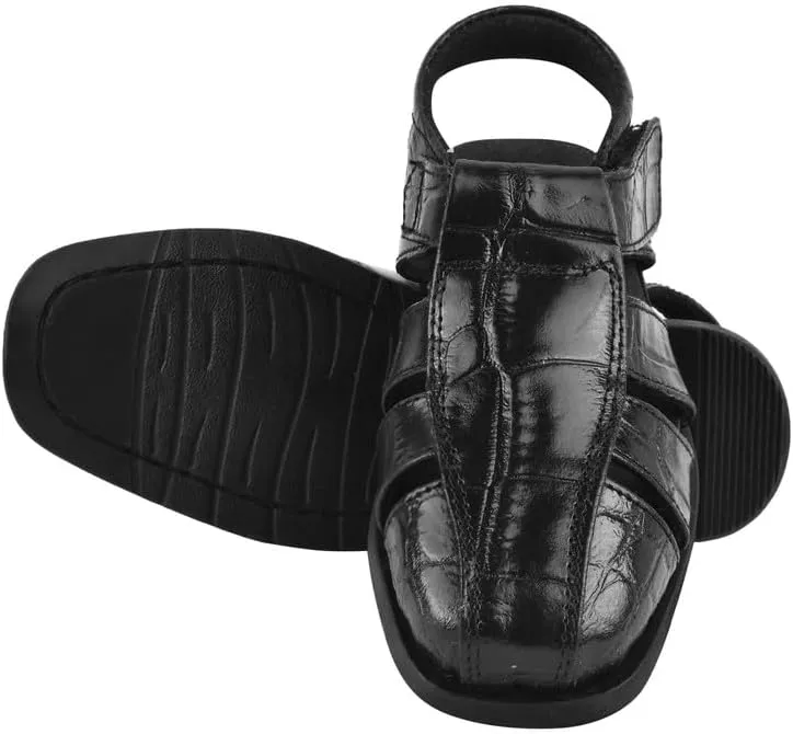 LIBERTYZENO Boys Crocodile Print Genuine Leather Kids Closed Toe Fisherman Sandal Shoes for Prom Graduation