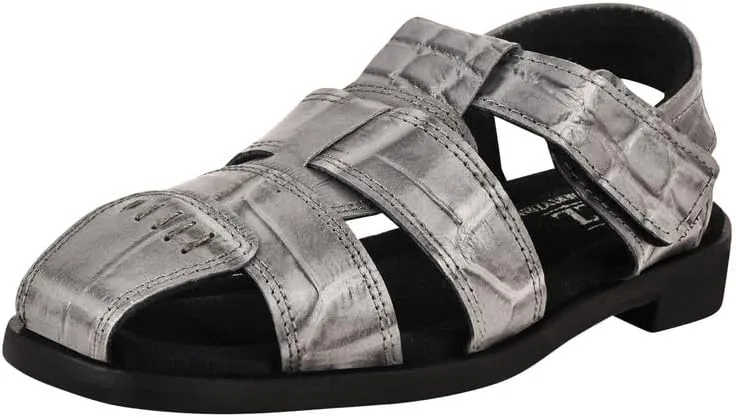 LIBERTYZENO Boys Crocodile Print Genuine Leather Kids Closed Toe Fisherman Sandal Shoes for Prom Graduation