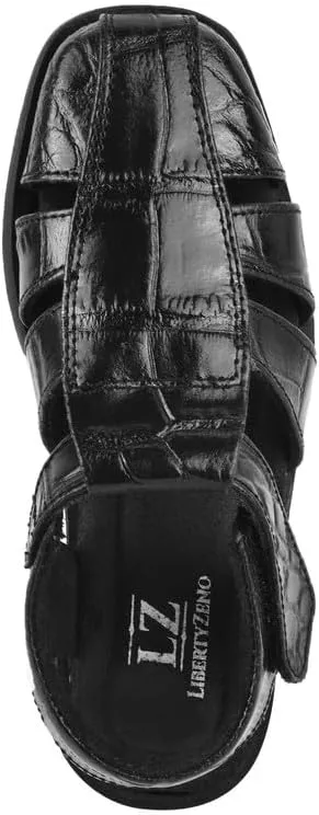 LIBERTYZENO Boys Crocodile Print Genuine Leather Kids Closed Toe Fisherman Sandal Shoes for Prom Graduation