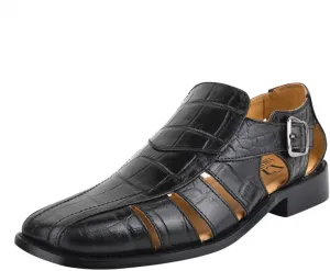 LIBERTYZENO Mens Fisherman Closed Toe Sandals Crocodile Print Genuine Leather Buckle Closure Casual Dress Shoes