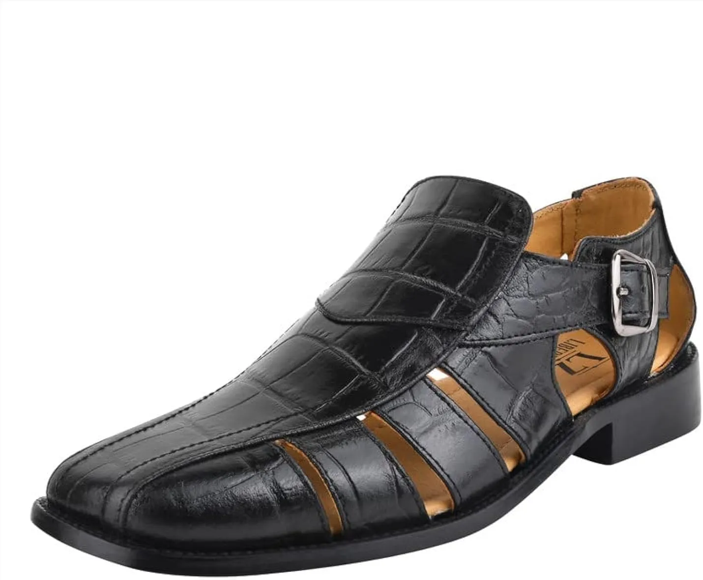LIBERTYZENO Mens Fisherman Closed Toe Sandals Crocodile Print Genuine Leather Buckle Closure Casual Dress Shoes