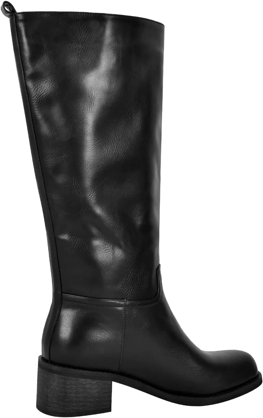 LISHAN Women's Under the Knee High Boots Pull On Square Toe Block Low Heels