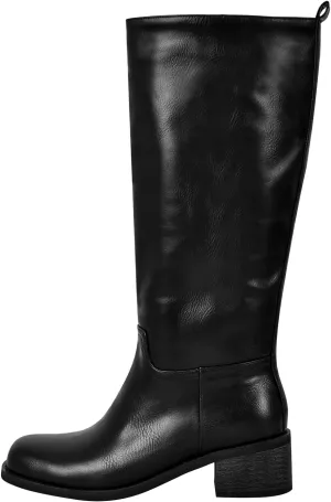 LISHAN Women's Under the Knee High Boots Pull On Square Toe Block Low Heels