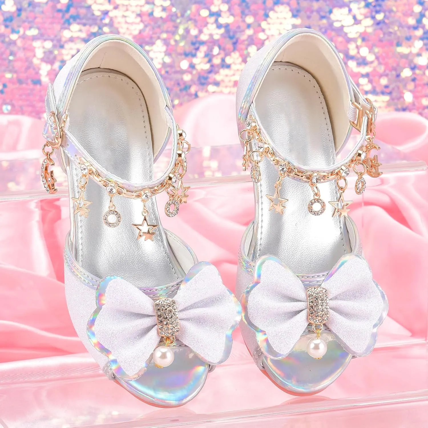 Little Girls Princess Wedding Sandals Children's Crystal High Heels Dress Shoes Performance Evening Party Flower Girl Formal Dress Shoes Toddler Big Kid Toddler