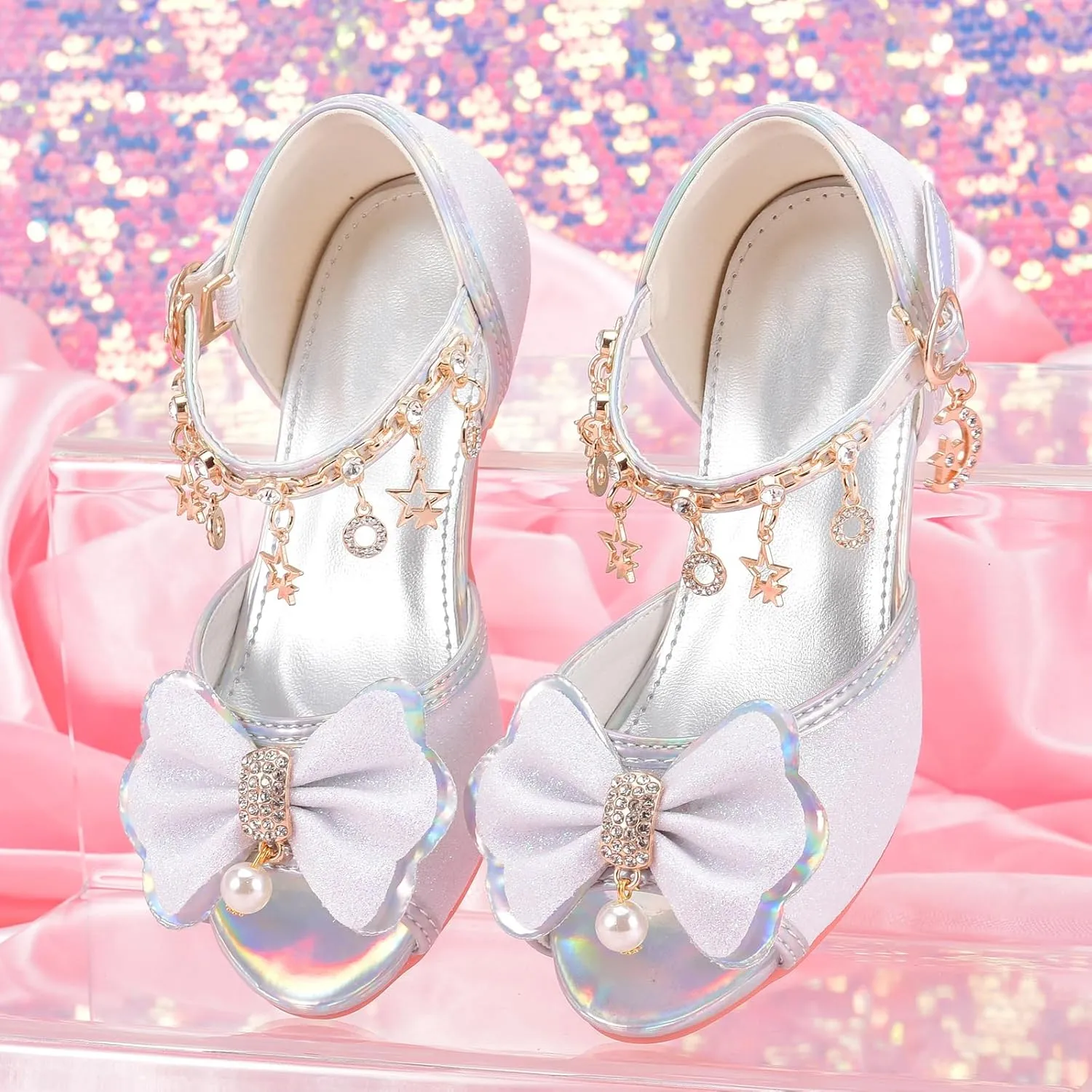 Little Girls Princess Wedding Sandals Children's Crystal High Heels Dress Shoes Performance Evening Party Flower Girl Formal Dress Shoes Toddler Big Kid Toddler