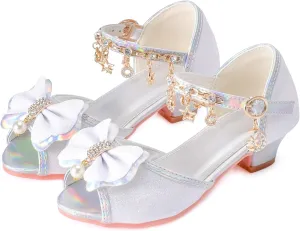 Little Girls Princess Wedding Sandals Children's Crystal High Heels Dress Shoes Performance Evening Party Flower Girl Formal Dress Shoes Toddler Big Kid Toddler