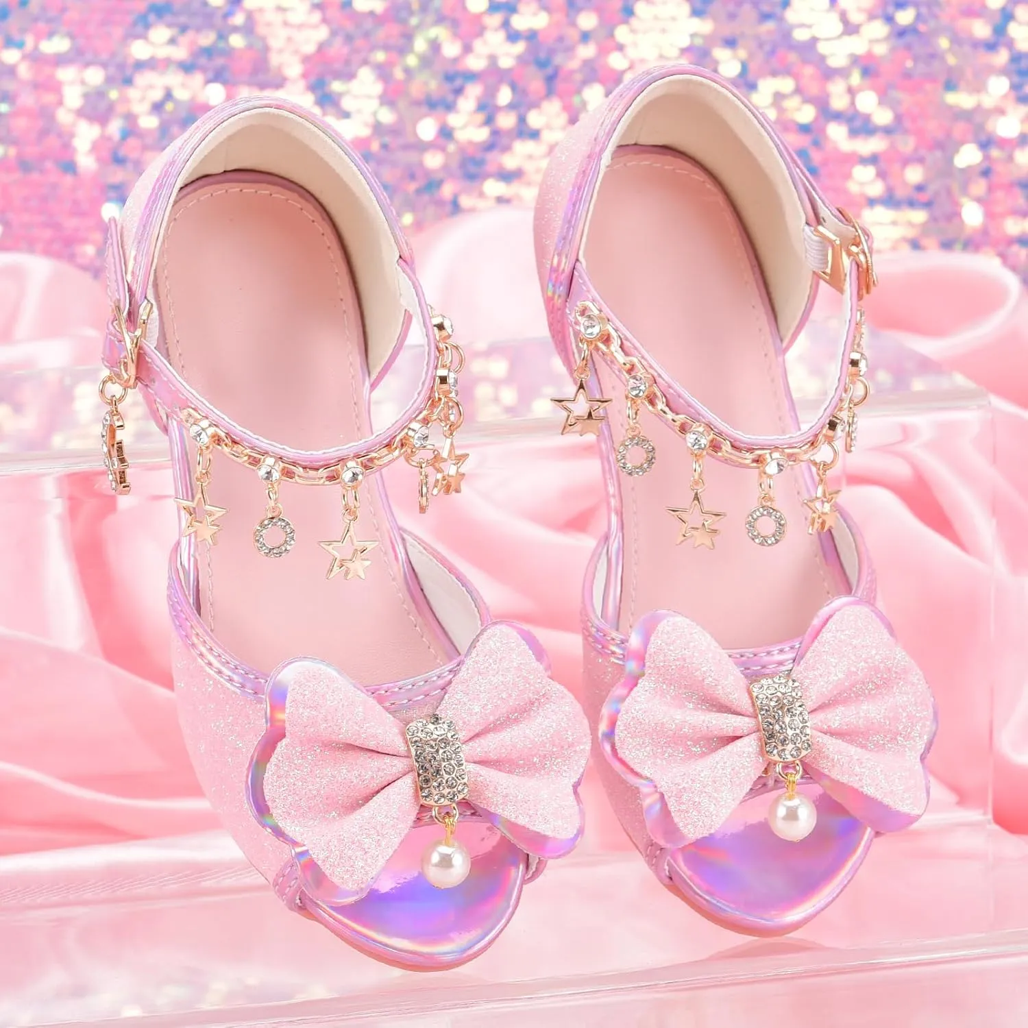 Little Girls Princess Wedding Sandals Children's Crystal High Heels Dress Shoes Performance Evening Party Flower Girl Formal Dress Shoes Toddler Big Kid Toddler