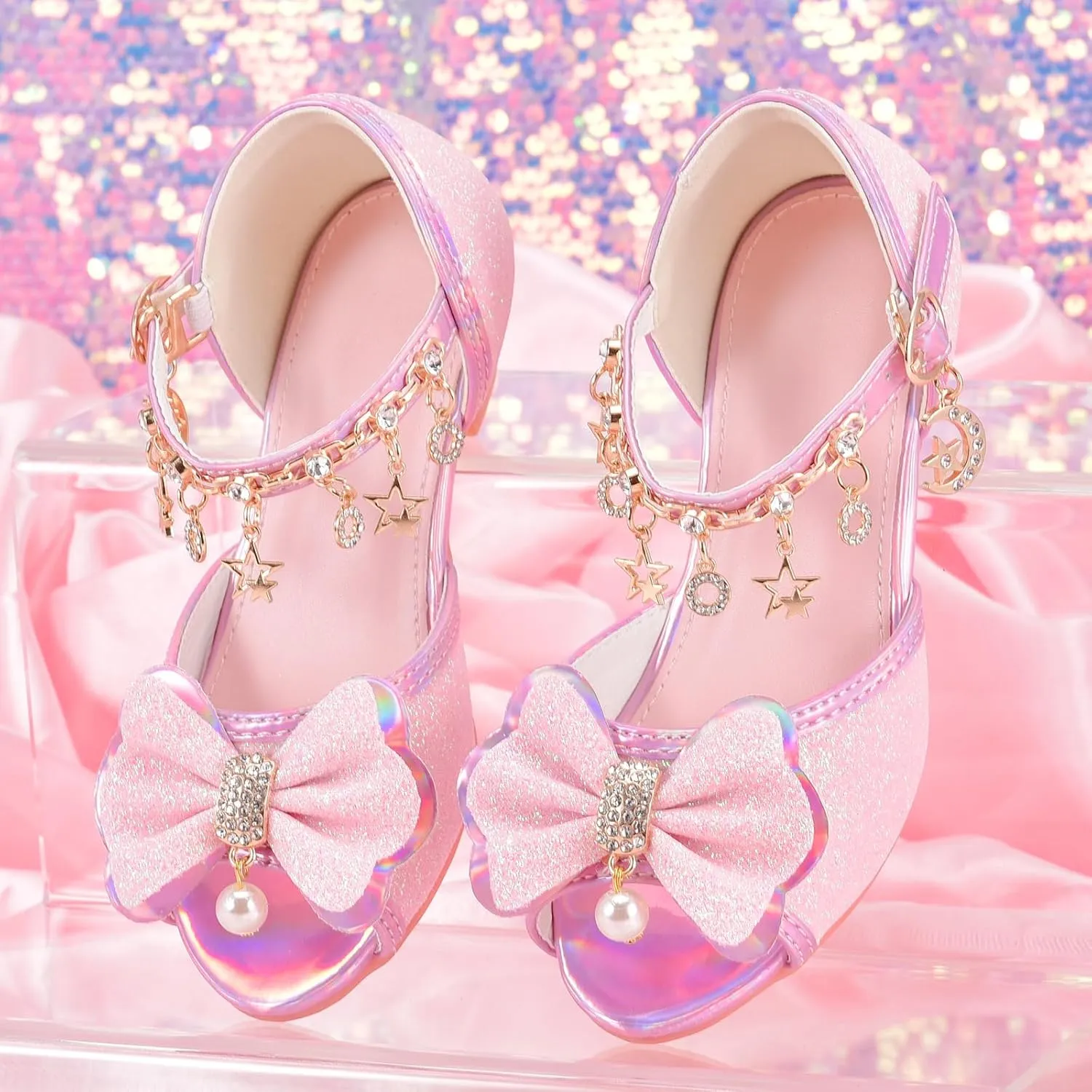 Little Girls Princess Wedding Sandals Children's Crystal High Heels Dress Shoes Performance Evening Party Flower Girl Formal Dress Shoes Toddler Big Kid Toddler