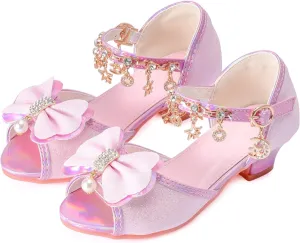 Little Girls Princess Wedding Sandals Children's Crystal High Heels Dress Shoes Performance Evening Party Flower Girl Formal Dress Shoes Toddler Big Kid Toddler