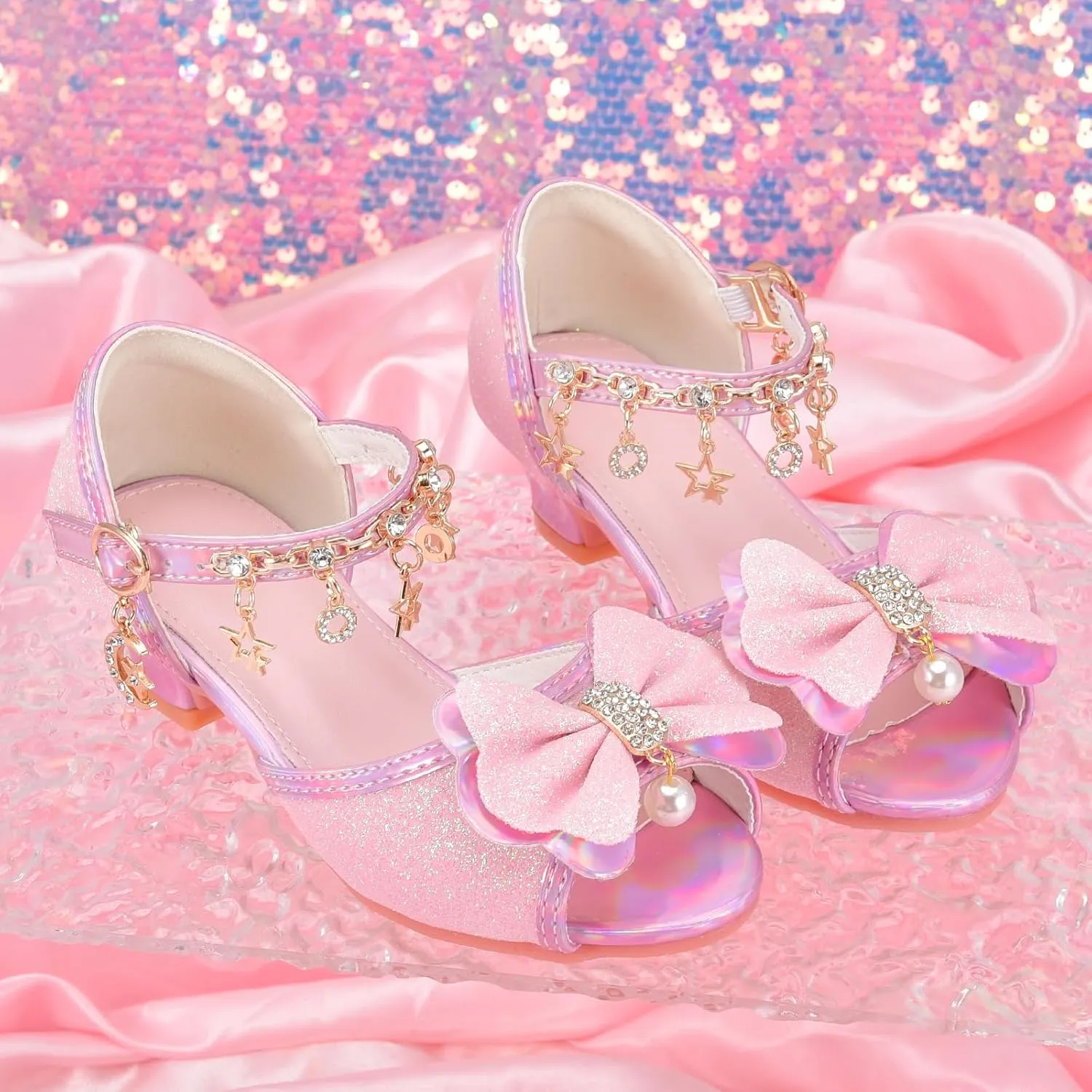Little Girls Princess Wedding Sandals Children's Crystal High Heels Dress Shoes Performance Evening Party Flower Girl Formal Dress Shoes Toddler Big Kid Toddler