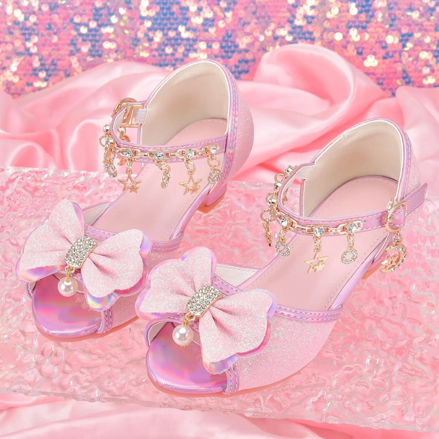 Little Girls Princess Wedding Sandals Children's Crystal High Heels Dress Shoes Performance Evening Party Flower Girl Formal Dress Shoes Toddler Big Kid Toddler