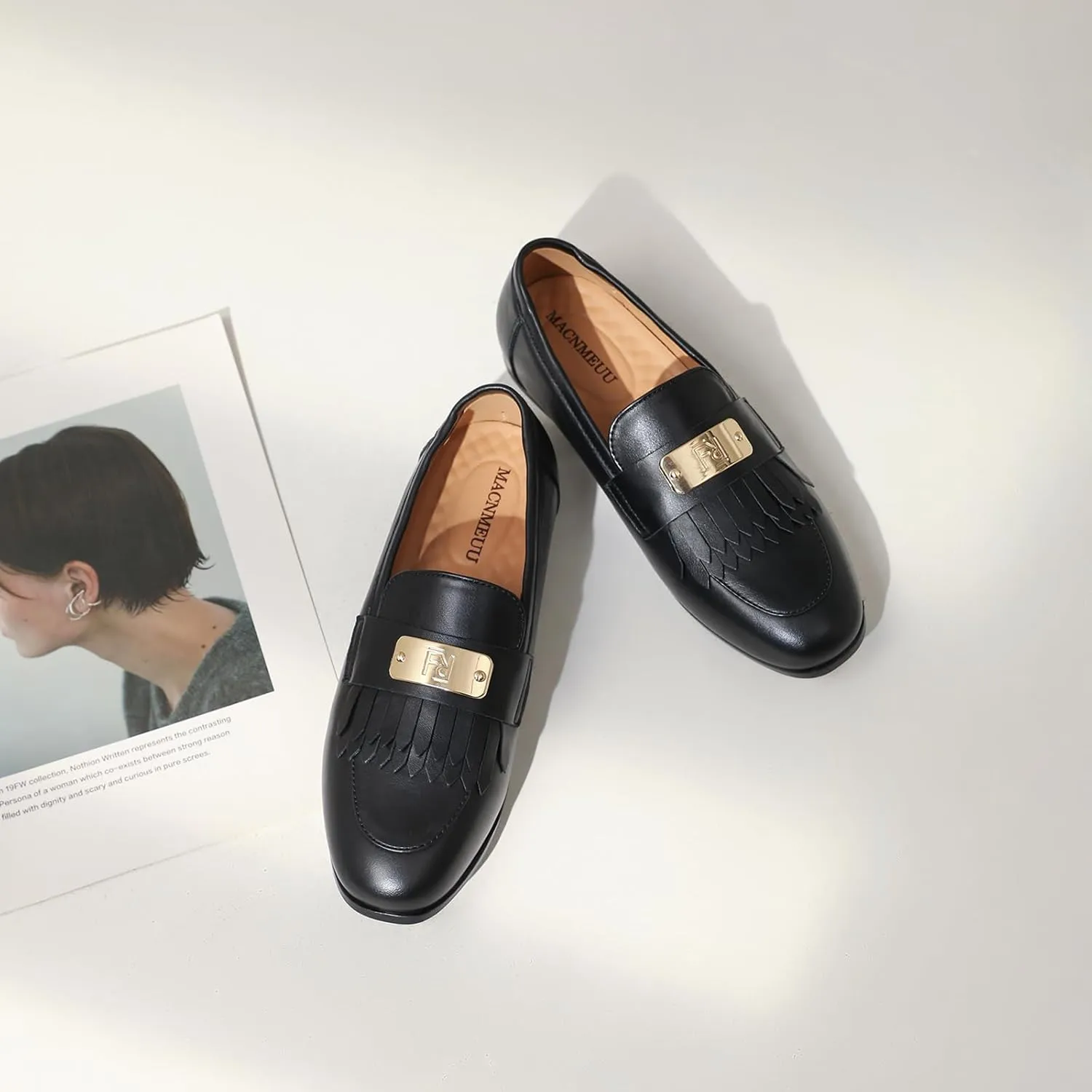 Loafers for Women Slip On Moccasins Shoes Tassel Flats No Heel with Chain