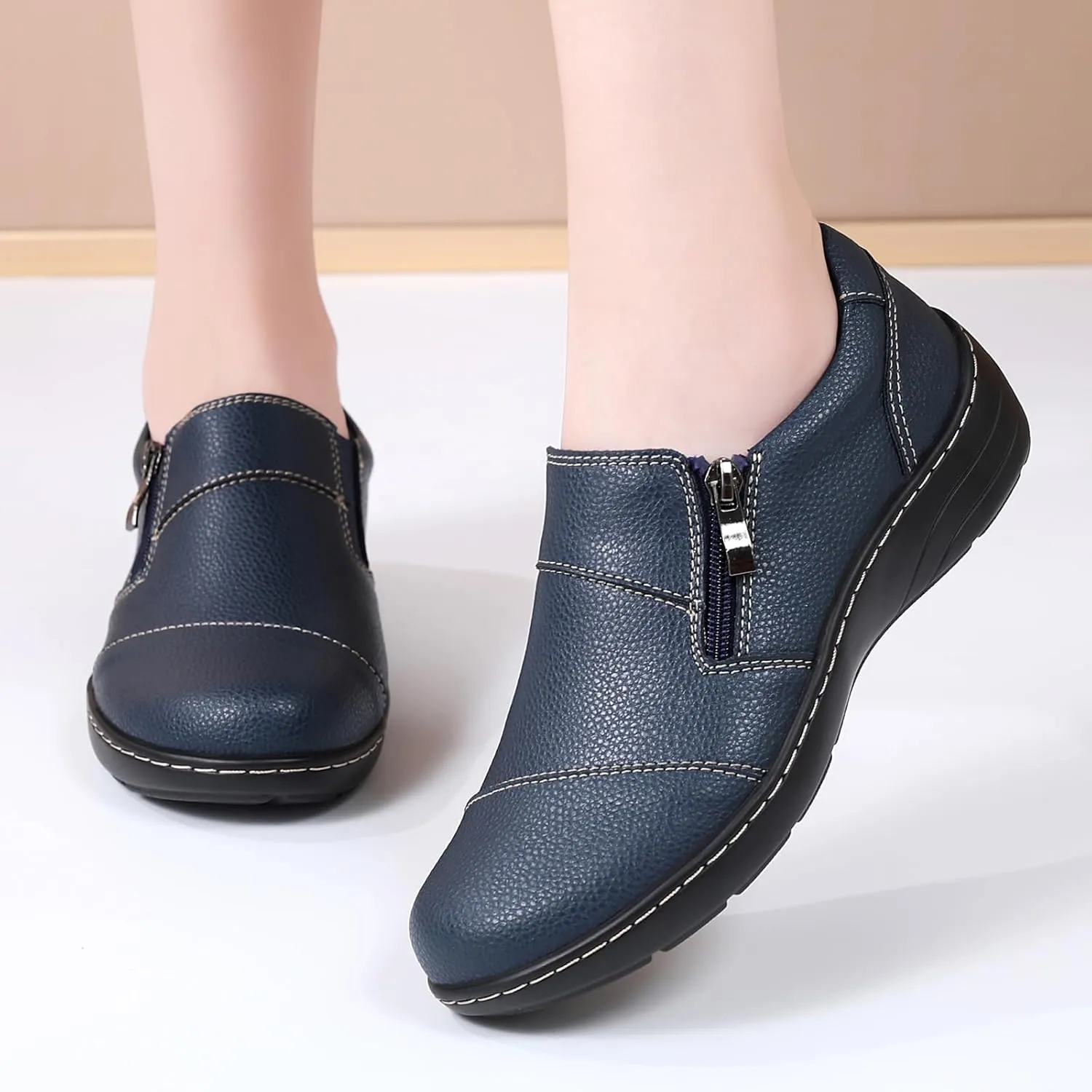 Loafers for Women Women's Loafers & Slip-Ons Zipper Walking Flats Casual Shoes Orthopedic Shoes Comfortable Dress Shoes Office Work Shoes