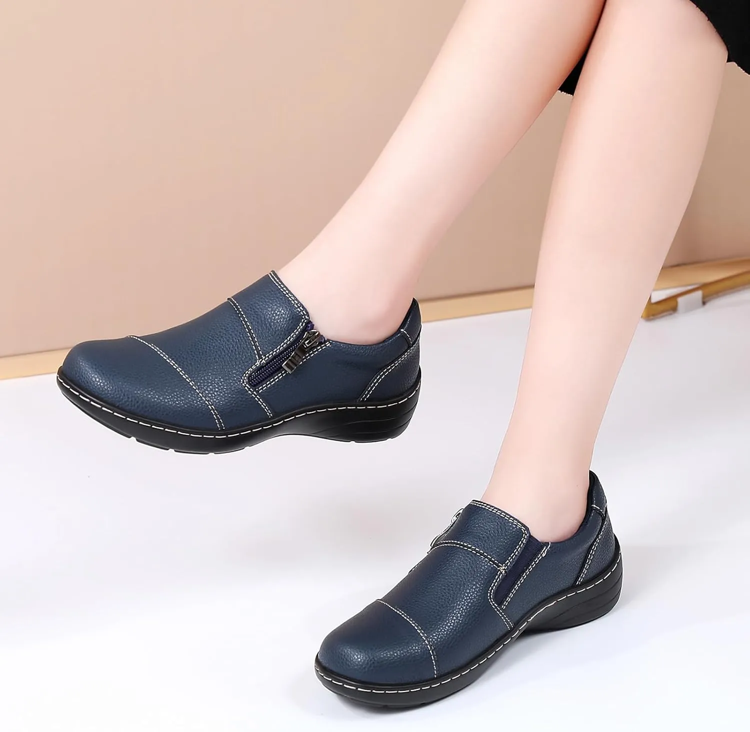 Loafers for Women Women's Loafers & Slip-Ons Zipper Walking Flats Casual Shoes Orthopedic Shoes Comfortable Dress Shoes Office Work Shoes