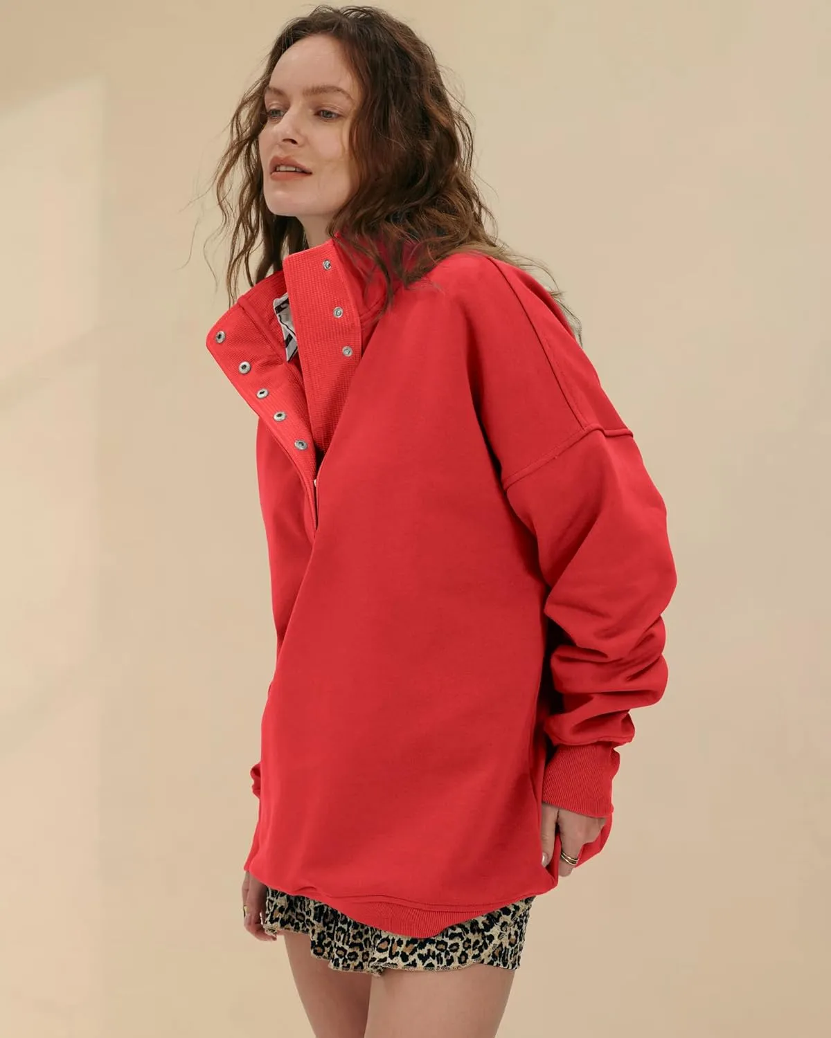 Locachy Womens Casual Button Henley Neck Oversized Sweatshirt Long Sleeve Pullover Tops Outfits