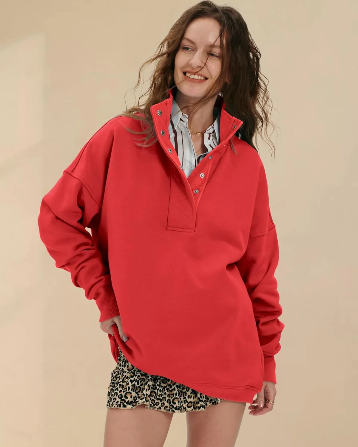 Locachy Womens Casual Button Henley Neck Oversized Sweatshirt Long Sleeve Pullover Tops Outfits