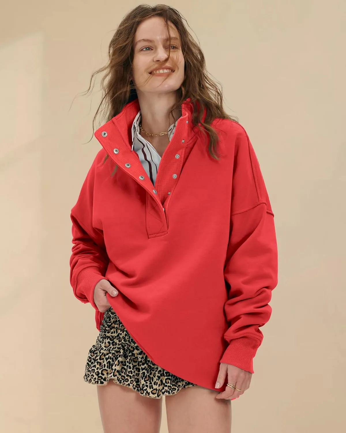 Locachy Womens Casual Button Henley Neck Oversized Sweatshirt Long Sleeve Pullover Tops Outfits