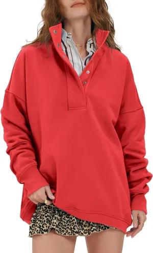 Locachy Womens Casual Button Henley Neck Oversized Sweatshirt Long Sleeve Pullover Tops Outfits