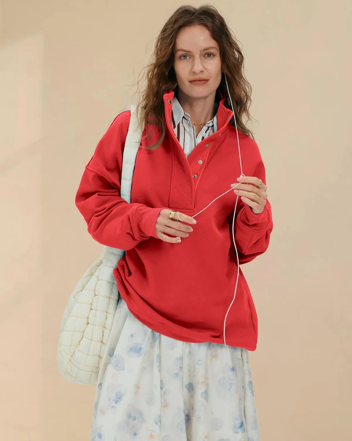 Locachy Womens Casual Button Henley Neck Oversized Sweatshirt Long Sleeve Pullover Tops Outfits