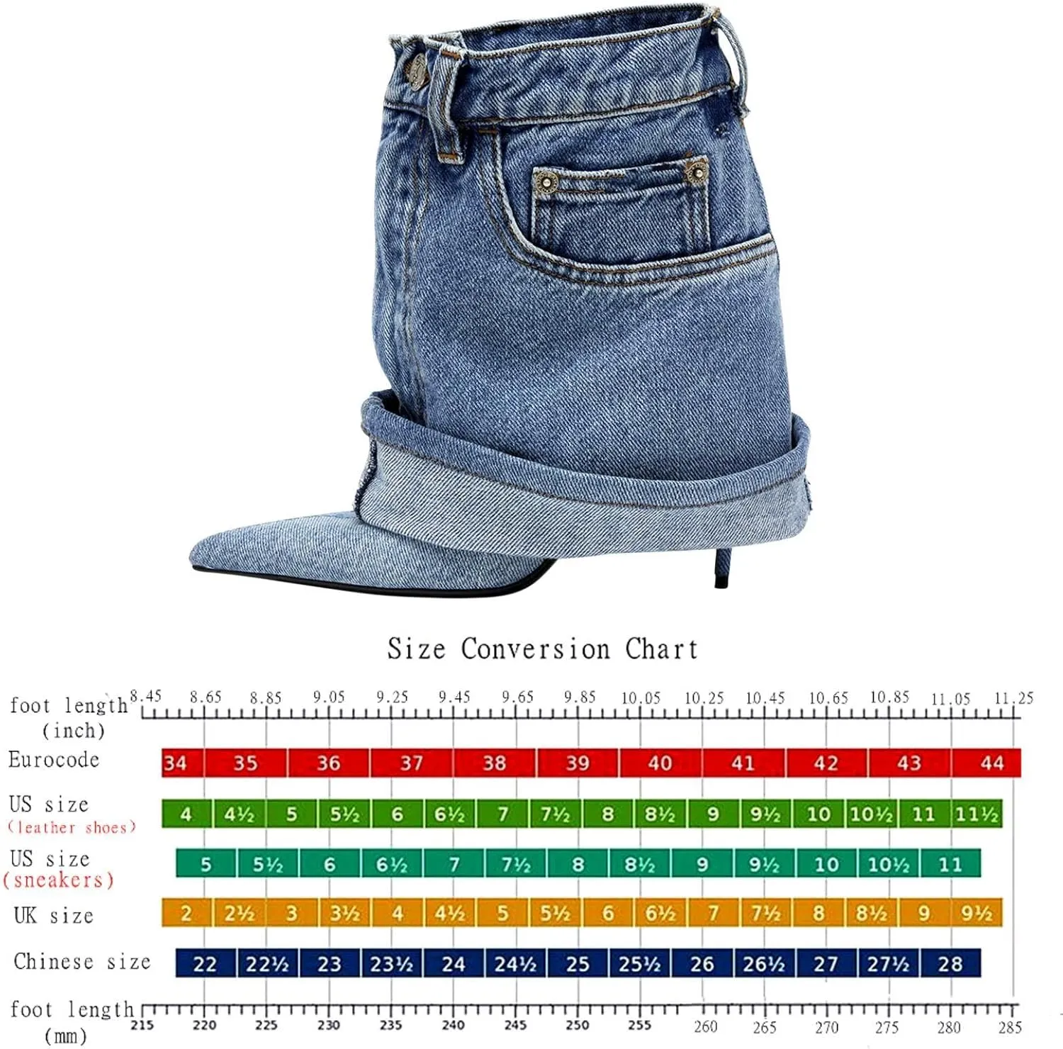 Longxuanwen Vintage Denim Ankle Short Stiletto Heels Boots for Women,Women's Jeans with Metal Buckle Pocket Style Pointed Toe Booties Retro Fashionable Ruched Cowboy Casual Kitten High Heel Boots