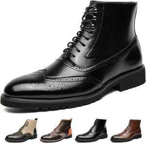 Lossarye Men's Wingtip Brogue Dress Boots,Fashion Leather High Top Lace Up Oxford Ankle Boots Business Casual Chukka Boot