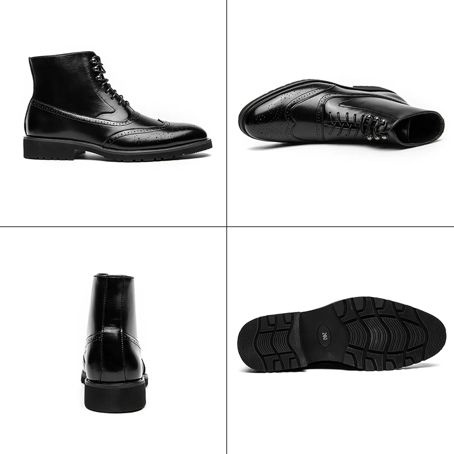 Lossarye Men's Wingtip Brogue Dress Boots,Fashion Leather High Top Lace Up Oxford Ankle Boots Business Casual Chukka Boot