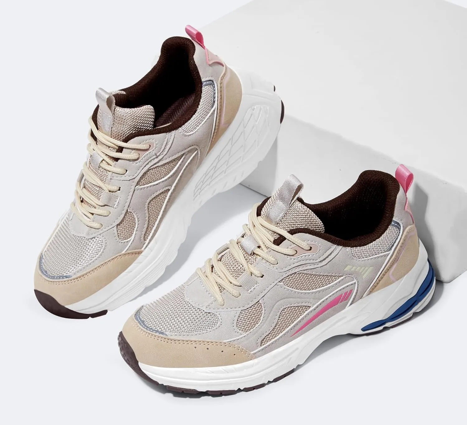 LUCKY STEP Women's Platform Chunky Fashion Sneakers Mesh Casual Running Tennis Workout Sport Work Trendy Athletic Walking Shoes