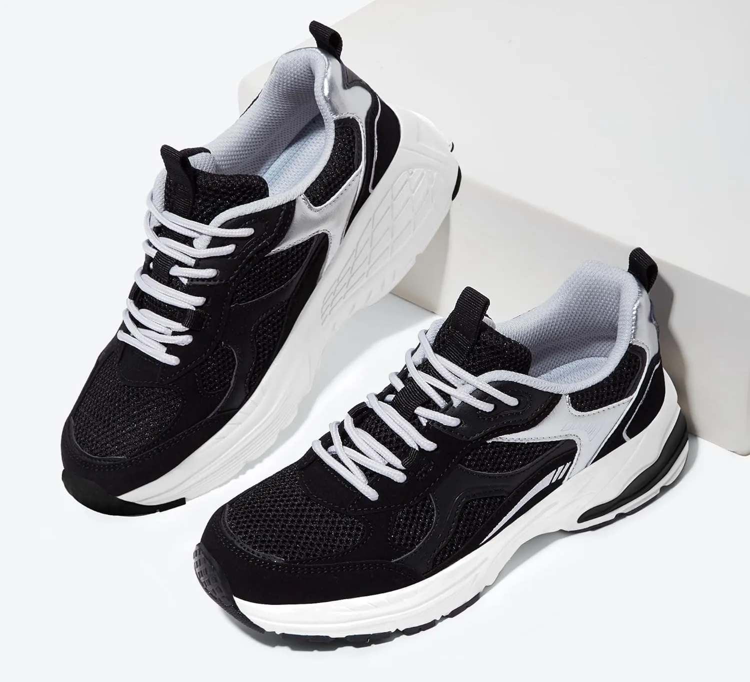 LUCKY STEP Women's Platform Chunky Fashion Sneakers Mesh Casual Running Tennis Workout Sport Work Trendy Athletic Walking Shoes