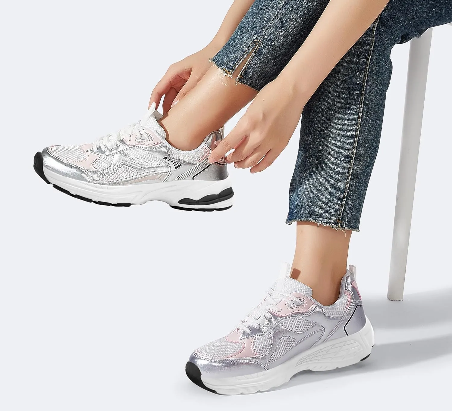 LUCKY STEP Women's Platform Chunky Fashion Sneakers Mesh Casual Running Tennis Workout Sport Work Trendy Athletic Walking Shoes