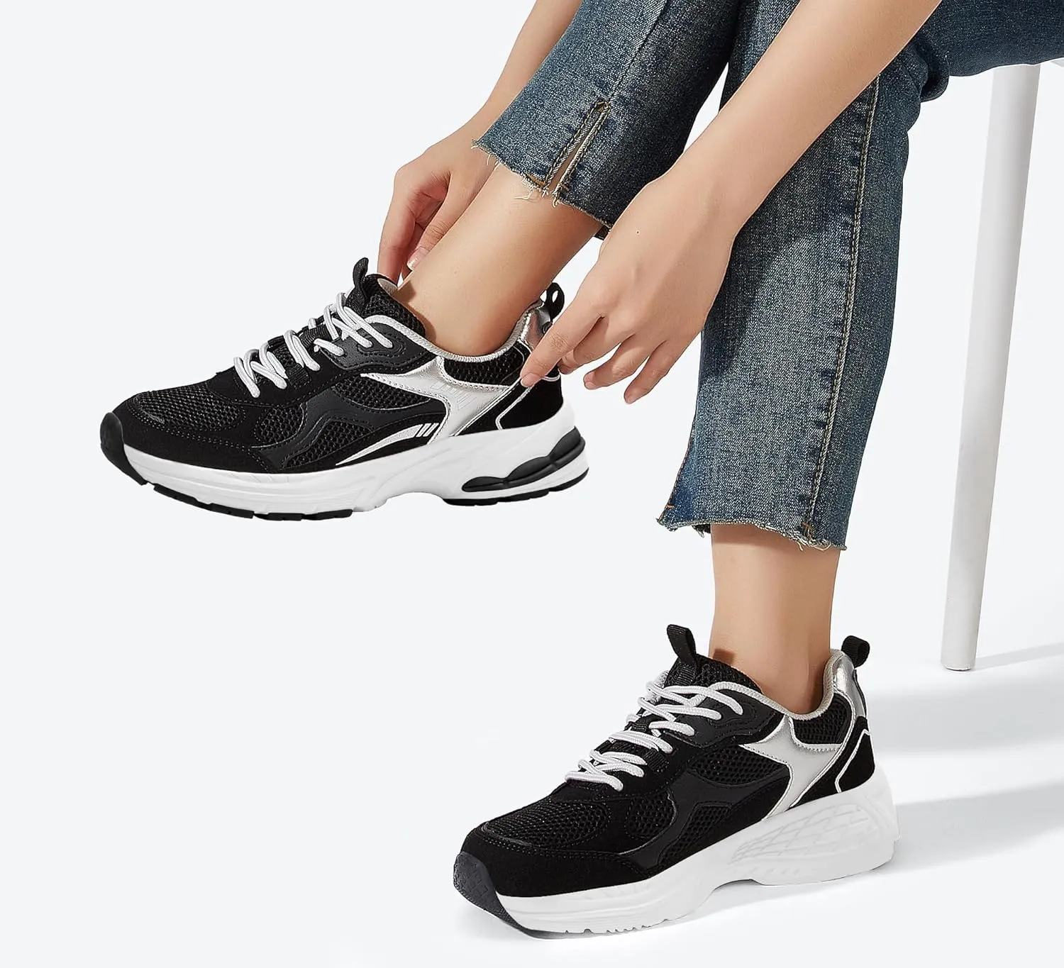 LUCKY STEP Women's Platform Chunky Fashion Sneakers Mesh Casual Running Tennis Workout Sport Work Trendy Athletic Walking Shoes