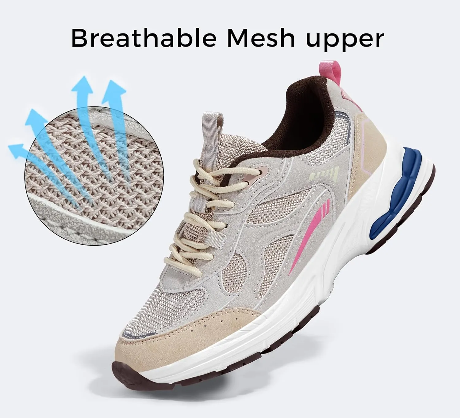 LUCKY STEP Women's Platform Chunky Fashion Sneakers Mesh Casual Running Tennis Workout Sport Work Trendy Athletic Walking Shoes