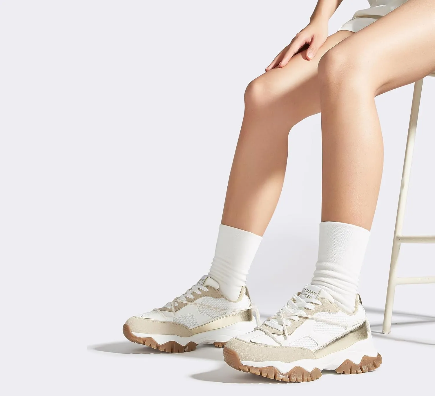 LUCKY STEP Women's Platform Colorful Fashion Sneakers Tennis Retro Colorblock Adjustable Lace Lifestyle Stylish Cute Chunky Dad Casual Walking Shoes